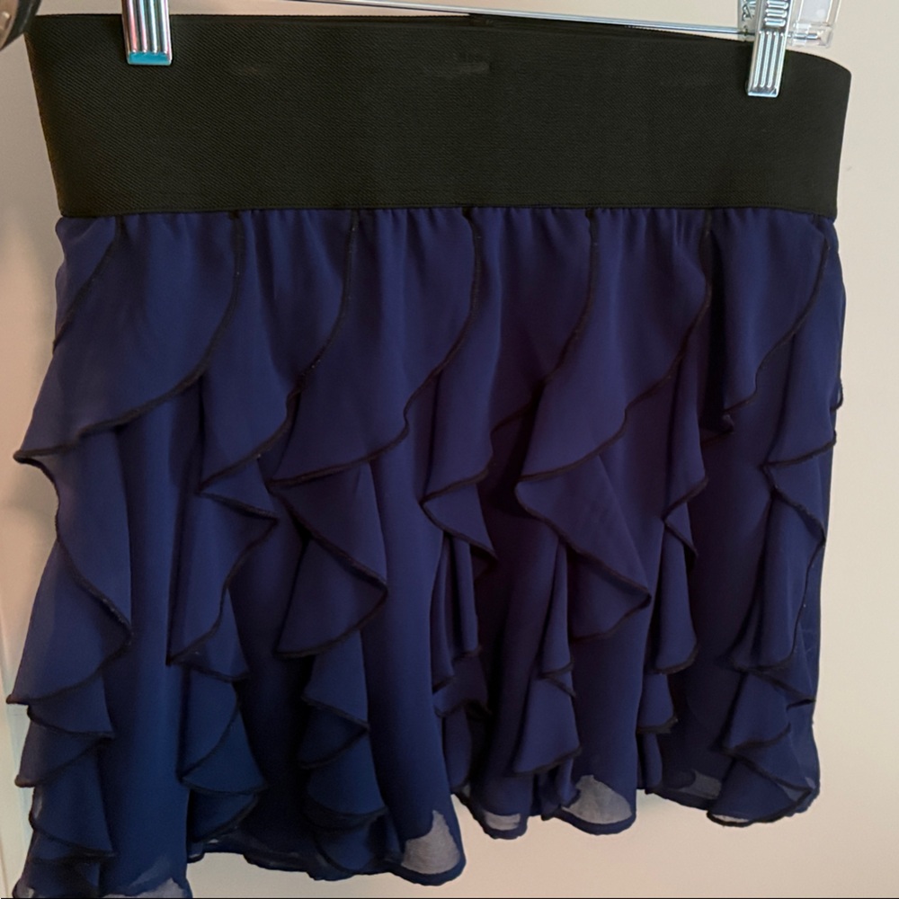 Express Black and Blue Ruffled Mini Skirt